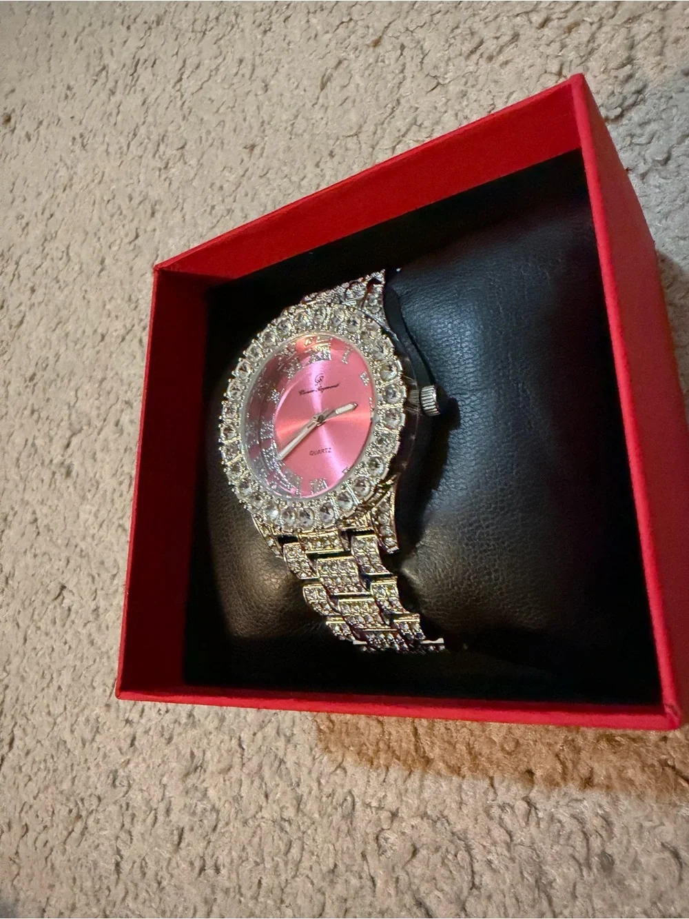 Charles Raymond Elegant Iced Out Pink Dial Silver Lab Diamond Legendary Watch